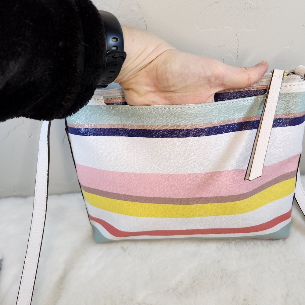 iz Claiborne Multicolor Striped Crossbody Bag | Rainbow | Faux Leather Spring - Picture 7 of 7